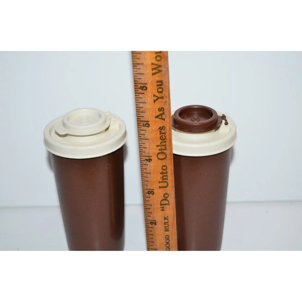 Tupperware BROWN Salt & Pepper Shakers Flip Top Seal Lid #1329 Vtg
